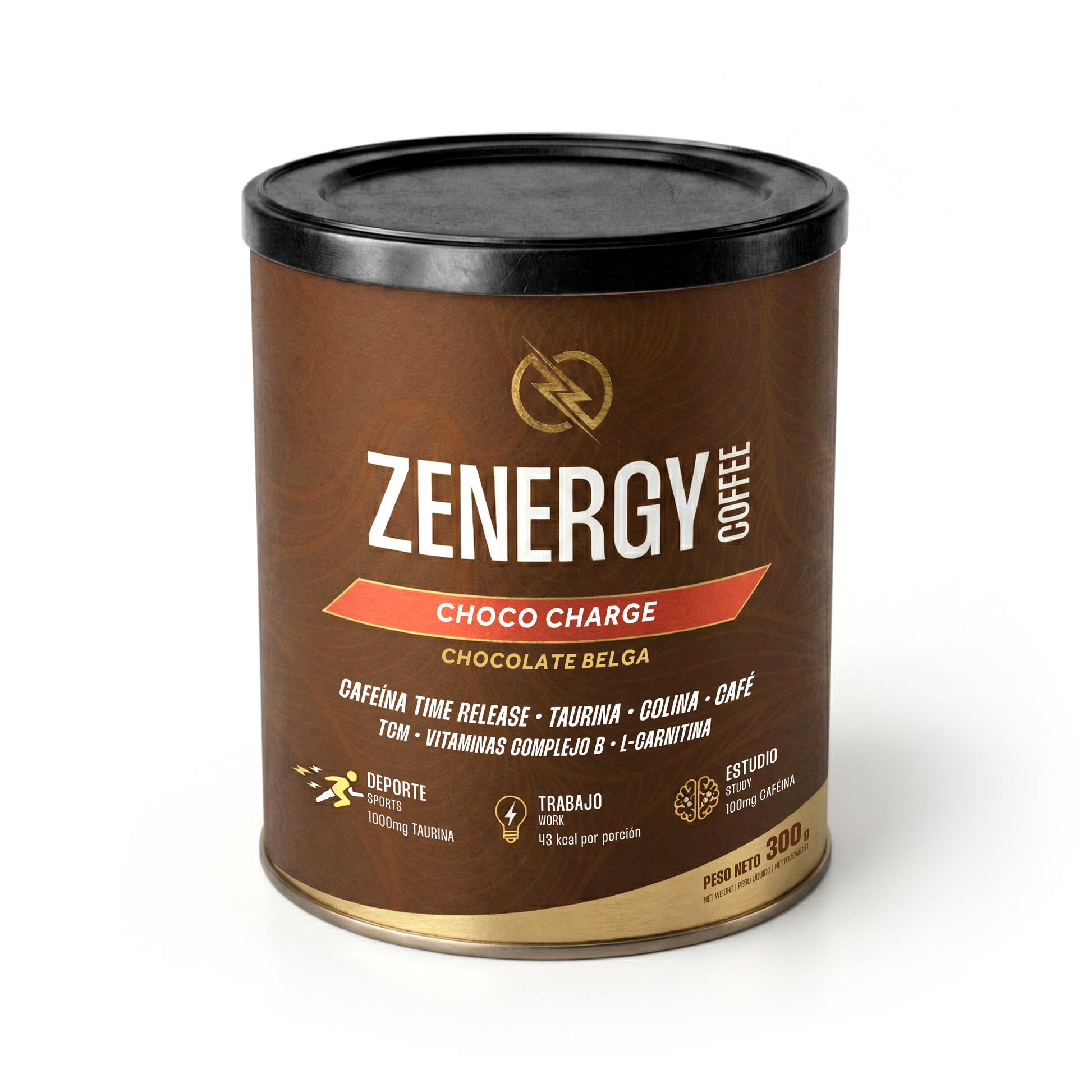 Zenergy Chocolate Belga en envase de 300 g sobre fondo blanco