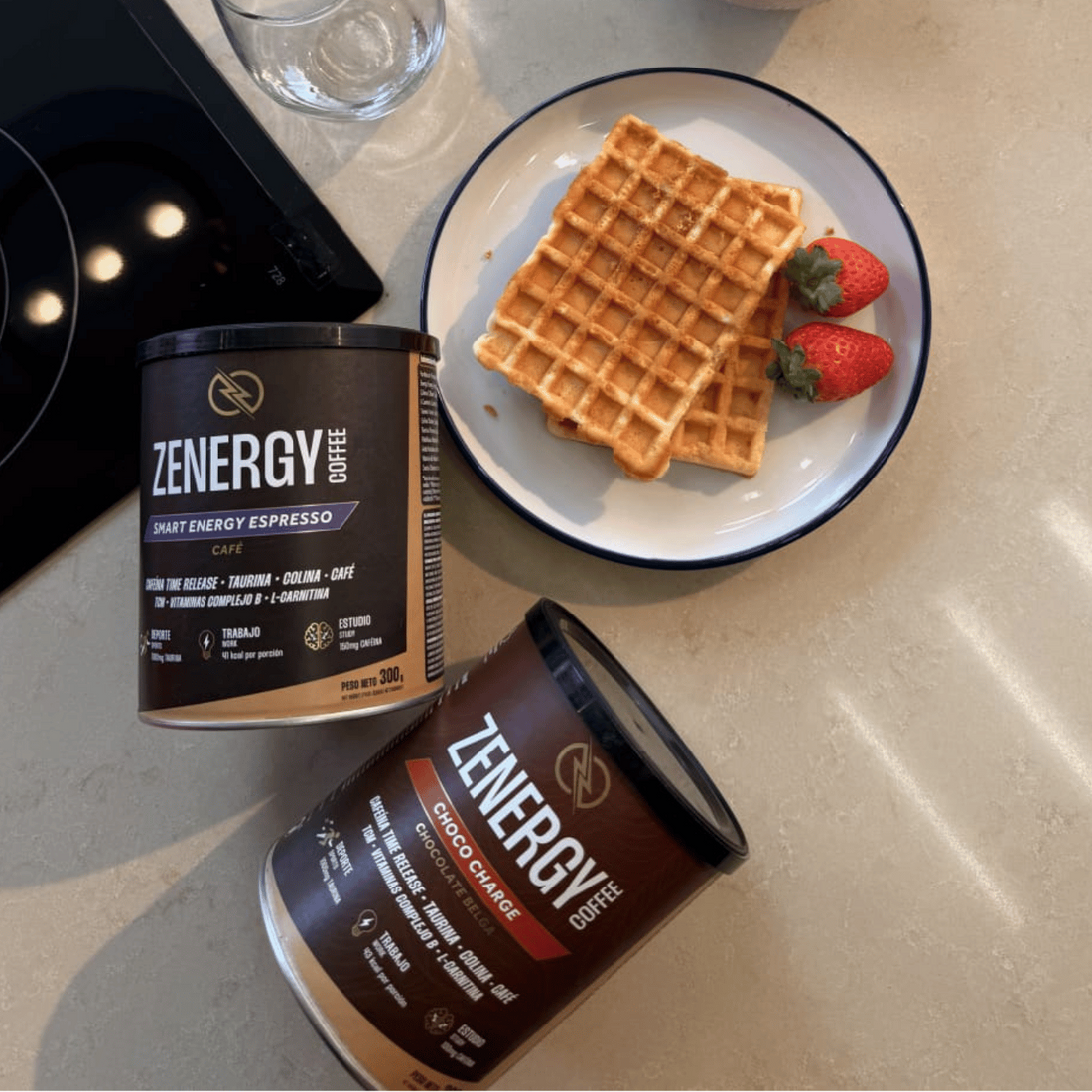 Pack Duo Zenergy con Chocolate Belga y Espresso Intenso sobre fondo blanco