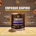 Imagen promocional de Zenergy Espresso Intenso con enfoque rápido, resultados duraderos y beneficios como taurina, L-carnitina, TCM de coco y sin azúcar